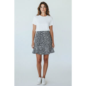 OLSENBOYE Leopard Print Godet Skirt Black Gray Womens 7